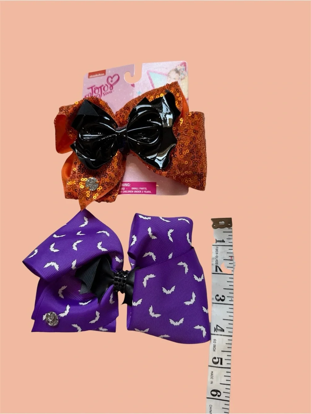 JoJo Siwa spooky Halloween style orange sequin & Purple Bat Hair Bows